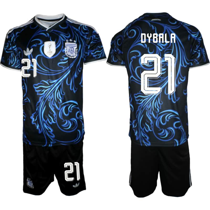 Men's Argentina #21 Paulo Dybala Black/Blue 2026 Away Soccer Jersey Suit